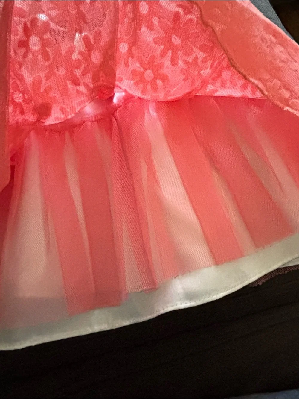 bloom Coral Pink Lace Floral Party Dress with Flower Accent